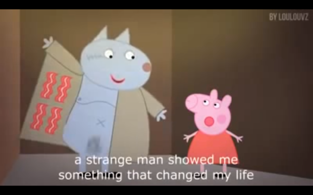 Em paródia no YouTube que surge entre conteúdos infantis, a personagem Peppa Pig é convencida a comer bacon.