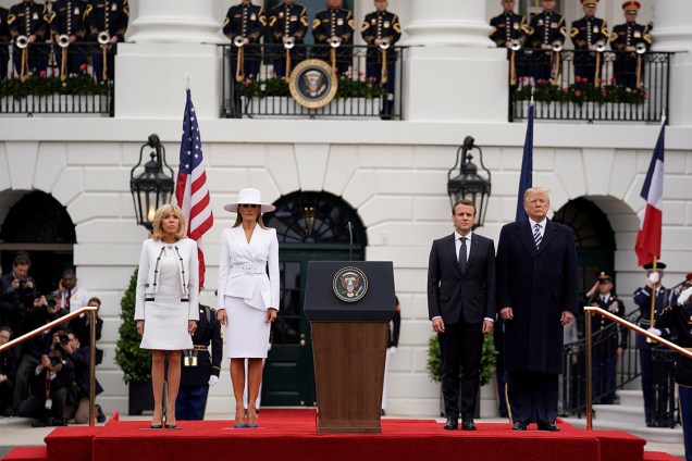 Presidente dos Estados Unidos Donald Trump e sua esposa Melania Trump recebem o Presidente da França Emmanuel Macron e sua esposa Brigitte Macron para vista na Casa Branca em Washington, D.C - 24/04/2018