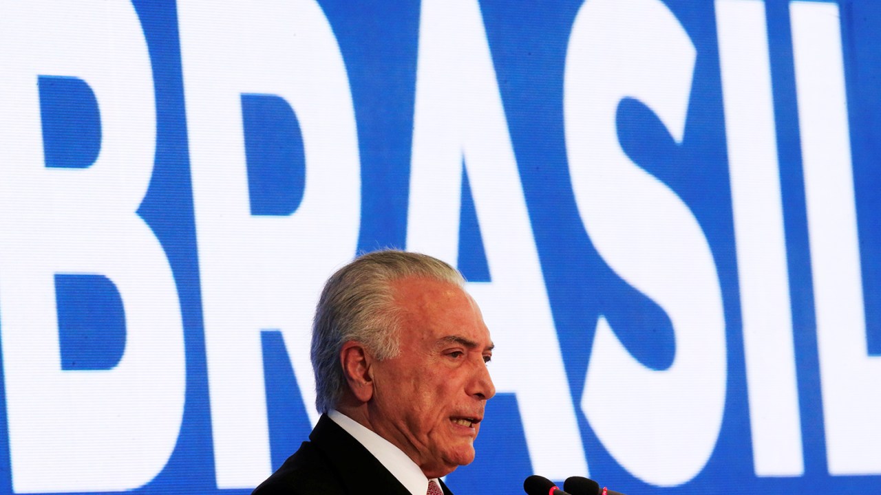O presidente da República, Michel Temer (MDB), discursa durante cerimônia em comemoração aos 2 anos de governo, em Brasília (DF) - 15/05/2018