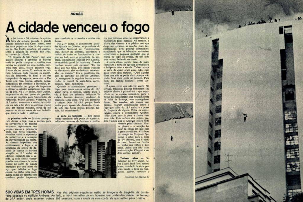 Matéria da Revista VEJA de 1/3/1972, sobre o incêndio no Edifício Andraus