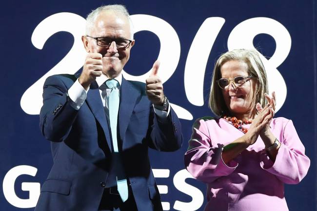 O primeiro-ministro australiano, Malcolm Turnbull, e sua esposa, Lucy Turnbull, durante a cerimônia de abertura dos Jogos da Commonwealth, na cidade de Gold Coast - 04/04/2018
