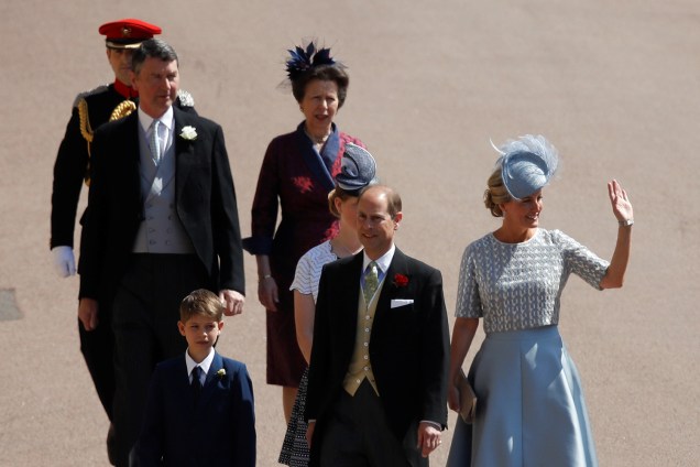 Príncipe Edward e princesa Anne chegam com as famílias ao Castelo de Windsor para participar de cerimônia de casamento entre Harry e Meghan Markle - 19/05/2018