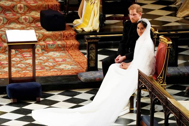 Príncipe Harry e Meghan Markle durante cerimônia de casamento na Capela de São Jorge, em Windsor - 19/05/2018