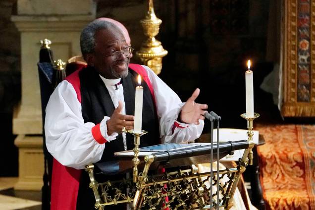 O reverendo Michael Curry durante cerimônia de casamento na Capela de São Jorge, em Windsor - 19/05/2018 O reverendo Michael Curry durante cerimônia de casamento na Capela de São Jorge, em Windsor - 19/05/2018