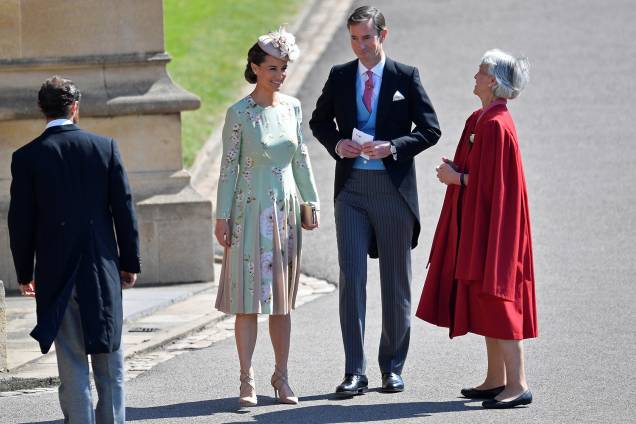Pippa Middleton, irmã de Kate Middleton, e o marido, James Matthews, chegam ao Castelo de Windsor para participar de cerimônia de casamento - 19/05/2018