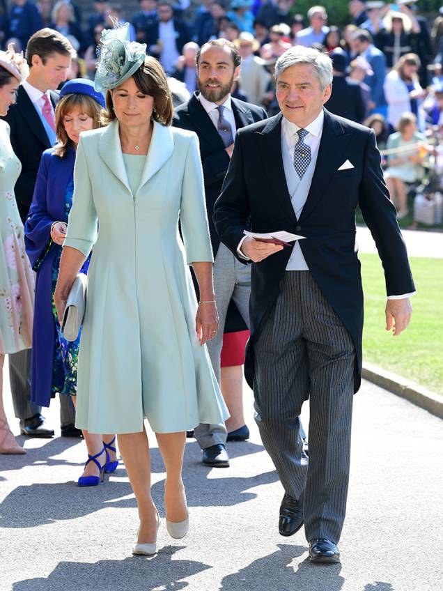Carol Middleton e Michael Francis Middleton, pais de Kate e Pipa Middleton, chegam em Windsor para acompanhar a cerimônia de casamento entre o príncipe Harry e a atriz Meghan Markle - 19/05/2018