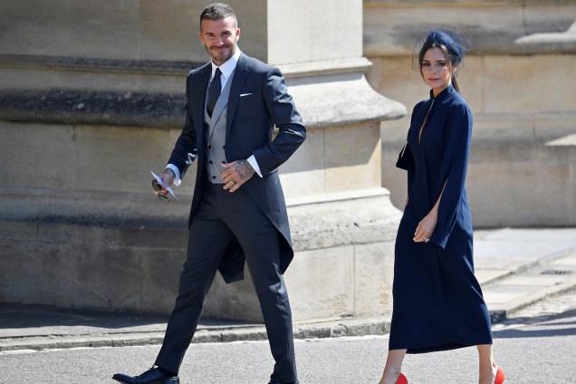 David e Victoria Beckham chegam ao Castelo de Windsor para participar de cerimônia de casamento de Harry e Meghan Markle - 19/05/2018