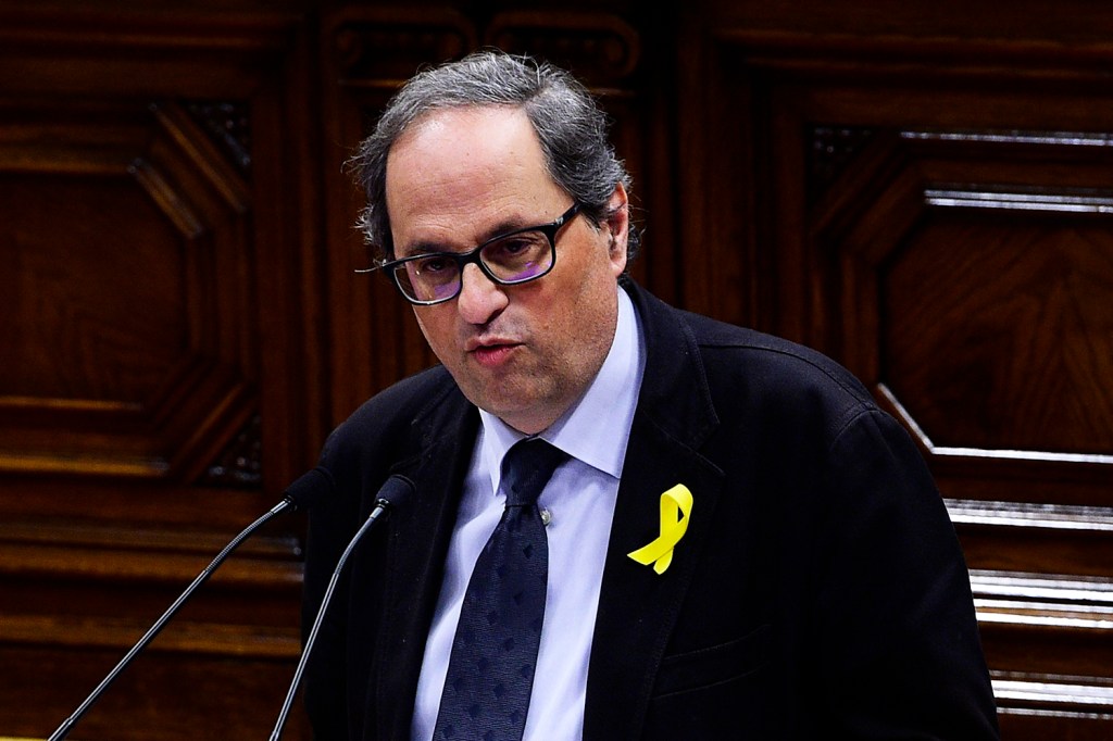 Quim Torra discursa durante sessão no Parlamento da Catalunha - 24/03/2018