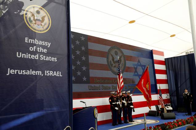 Membros da marinha dos Estados Unidos participam da cerimônia de abertura da Embaixada dos EUA em Jerusalem - 14/05/2018