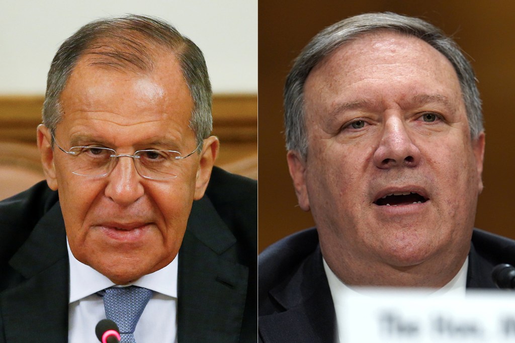 O ministro das Relações Exteriores da Rússia, Sergei Lavrov, e o secretário de Estado americano, Mike Pompeo