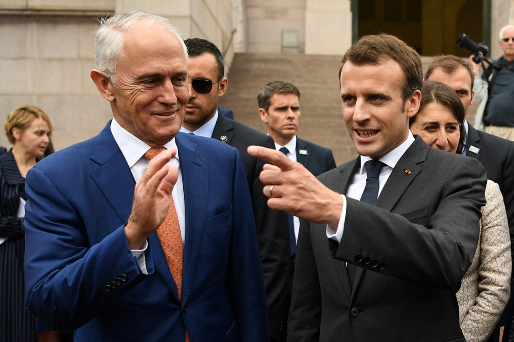 Presidente da França Emmanuel Macron e o Primeiro Ministro da Australia Malcolm Turnbull