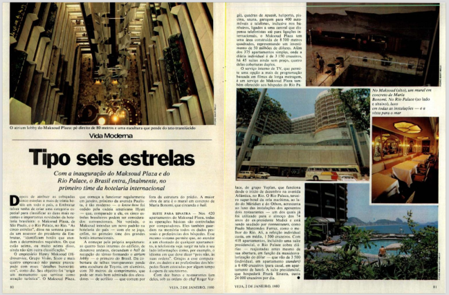 Reportagem de VEJA em 1980 colocava Maksoud Plaza acima de todos os hotéis do Brasil