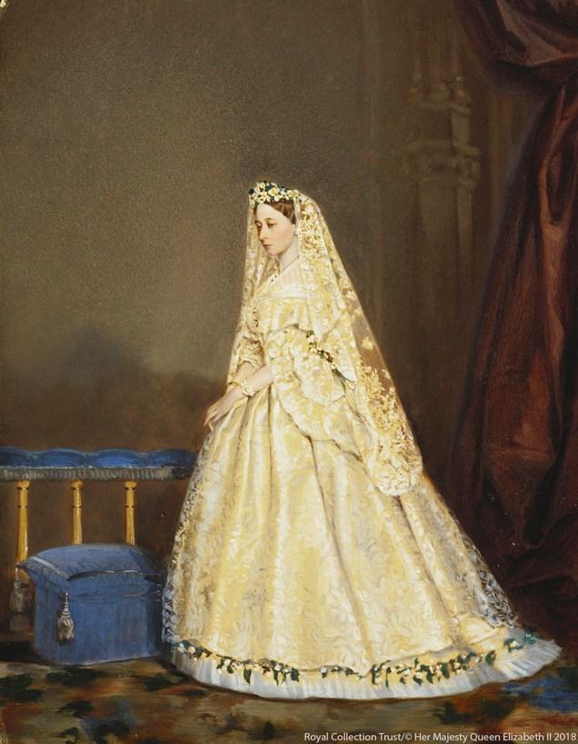 Vestido de casamento da princesa Alice com o príncipe Luis IV, grão-duque de Hesse, em 1862