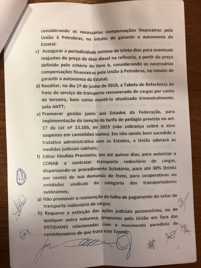 Acordo Governo Temer Caminhoneiros