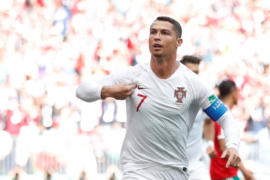 Cristiano Ronaldo abre o placar para Portugal na partida contra o Marrocos em Moscou - 20/06/2018