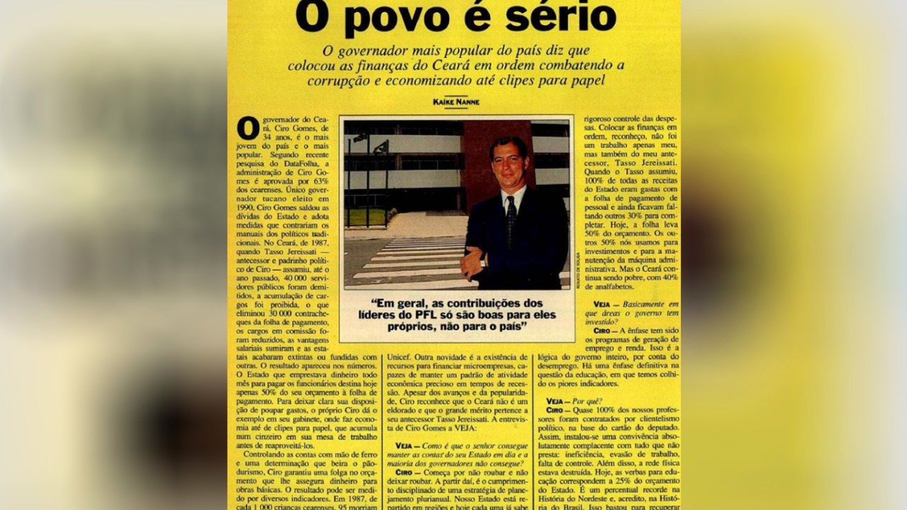 Matéria de VEJA sobre Ciro Gomes, de 29 de janeiro de 1992