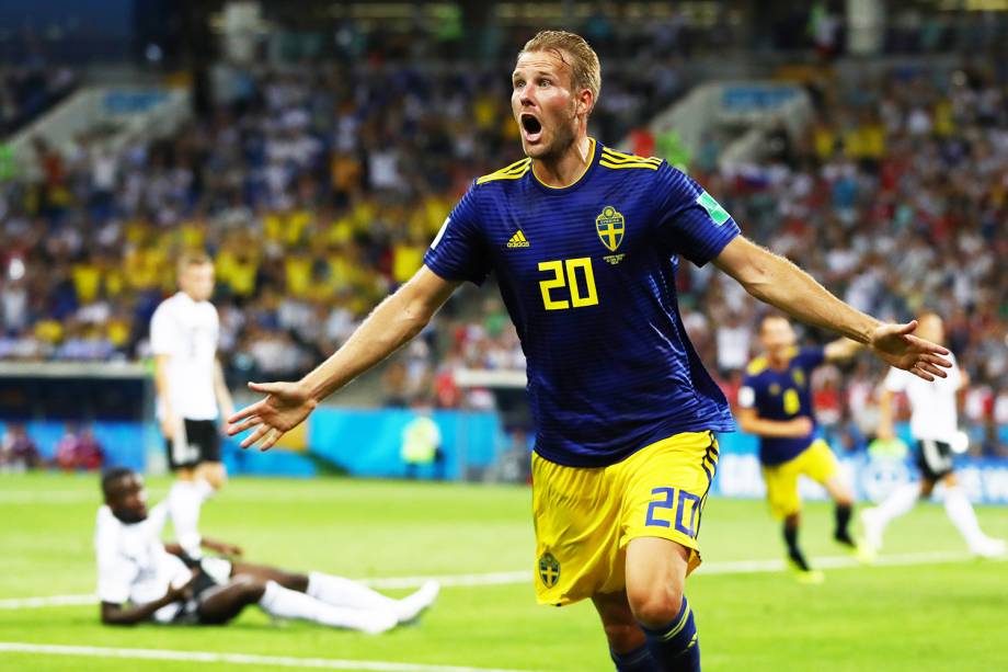 Ola Toivonen, da Suécia, comemora após marcar gol contra a Alemanha, em partida válida pelo grupo F da Copa do Mundo - 23/06/2018