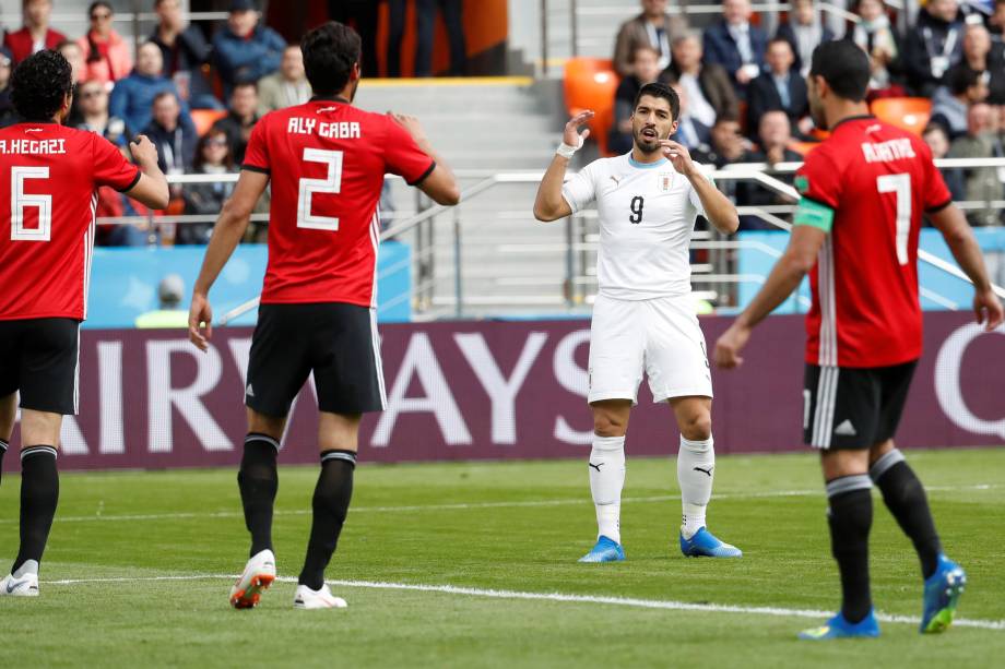 O atacante uruguaio Luís Suárez durante partida contra o Egito na estreia do Uruguai na Copa do Mundo da Rússia, na arena Ecaterimburgo - 15/02/2018
