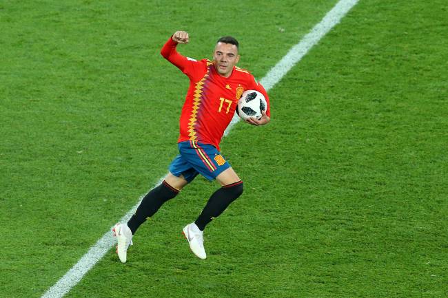 Iago Aspas comemora após marcar gol durante partida entre Espanha e Marrocos, válida pelo grupo B da Copa do Mundo - 25/06/2018