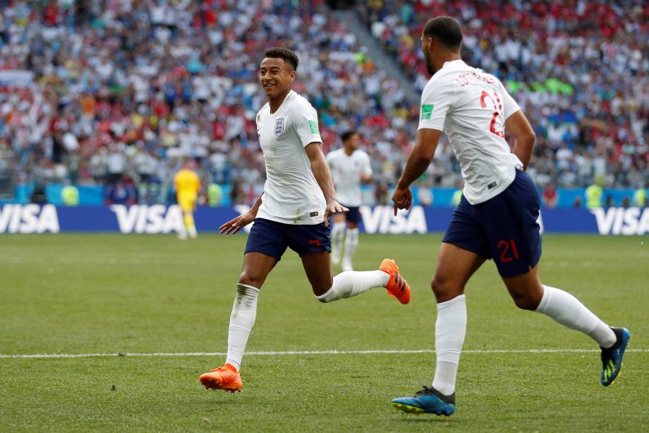 Jesse Lingard comemora o terceiro gol da Inglaterra contra o Panamá, em partida válida pela segunda rodada do grupo G em Níjni Novgorod - 24/06/2018