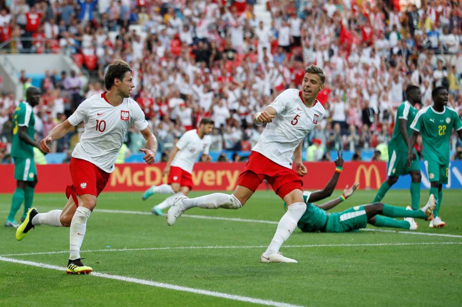 Grzegorz Krychowiak comemora gol da Polônia na partida contra Senegal, válida pelo grupo H em Moscou - 19/06/2018