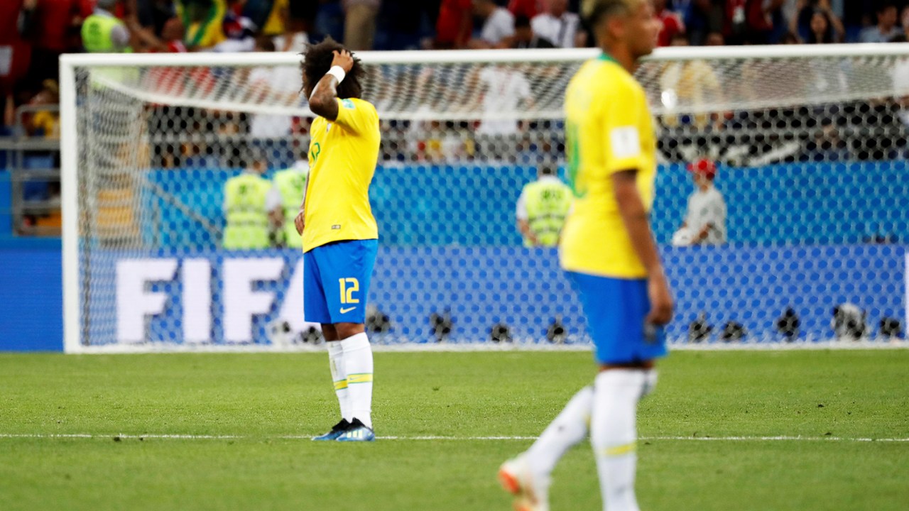 Marcelo lamenta após Seleção Brasileira empatar com a Suíça em 1 a 1, na Arena Rostov, em partida válida pela primeira rodada do grupo E da Copa do Mundo - 17/06/2018