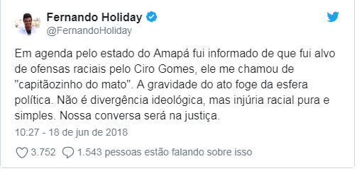 Ciro chama Fernando Holiday vereador de SP de capit ozinho do