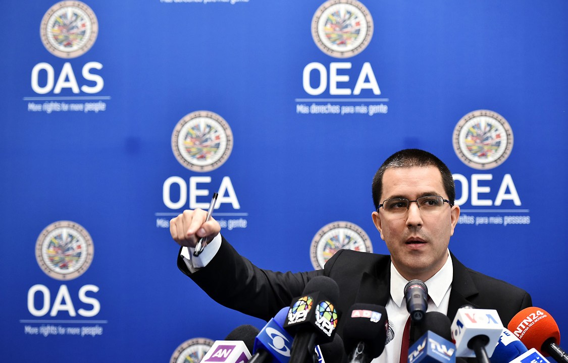 O ministro venezuelano de relações exteriores Jorge Arreaza discursa na Assembleia Geral da Organização de Estados Americanos (OEA) - 4/6/2018