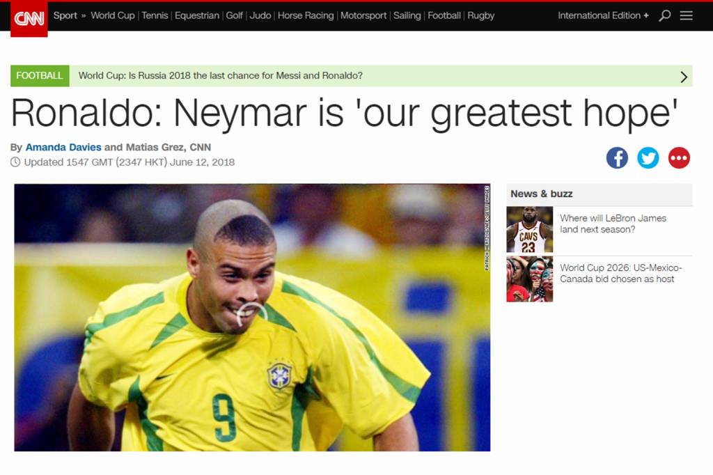 Notícia sobre a Copa do Mundo Rússia 2018 no site da CNN Notícia sobre a Copa do Mundo Rússia 2018 no site da CNN