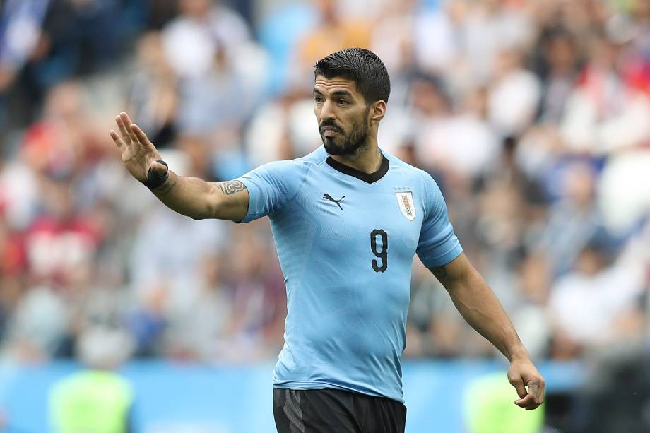 Luis Suarez, do Uruguai, reage durante a partida contra a França, válida pelas quartas de final, no estádio Níjni Novgorod - 06/07/2018