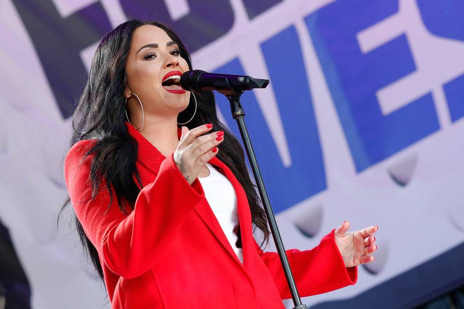 A cantora americana Demi Lovato realiza apresentação durante o evento 'March For Our Lives', em Washington - 24/03/2018