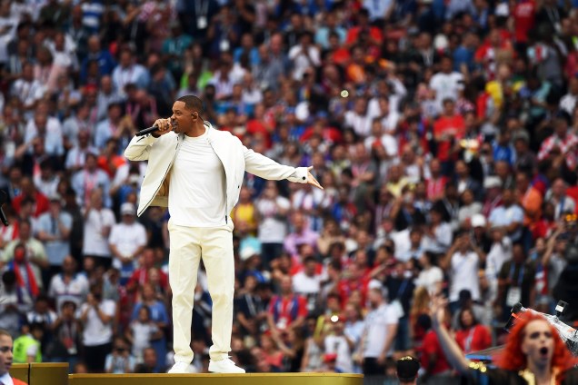 O ator americano Will Smith durante a cerimônia de encerramento da Copa do Mundo da Rússia, no Estádio Lujniki, antes da final entre França e Croácia - 15/07/2018 O ator americano Will Smith durante a cerimônia de encerramento da Copa do Mundo da Rússia, no Estádio Lujniki, antes da final entre França e Croácia - 15/07/2018