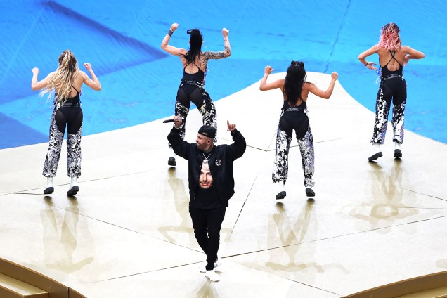Nicki Jam durante cerimônia de encerramento da Copa do Mundo da Rússia, no Estádio Lujniki, antes da final entre França e Croácia - 15/07/2018 Nicki Jam durante cerimônia de encerramento da Copa do Mundo da Rússia, no Estádio Lujniki, antes da final entre França e Croácia - 15/07/2018