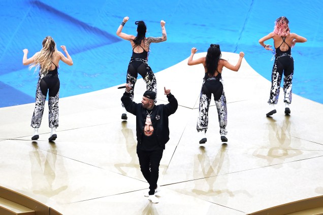 Nicki Jam durante cerimônia de encerramento da Copa do Mundo da Rússia, no Estádio Lujniki, antes da final entre França e Croácia - 15/07/2018