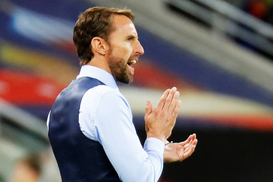 O técnico da Inglaterra, Gareth Southgate, durante partida contra a Colômbia, válida pelas oitavas de final da Copa do Mundo - 03/07/2018