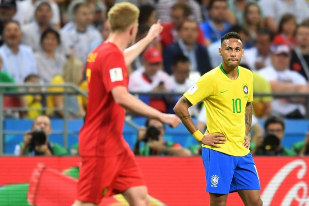 Neymar reage após o gol de De Bruyne - 06/07/2018
