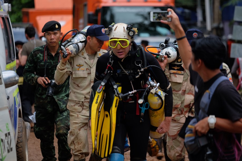 O mergulhador britânico John Volanthen durante as operações de resgate no complexo de cavernas Tham Luang em Chiang Rai, norte da Tailândia - 28/06/2018