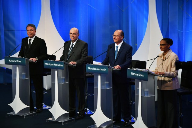 Os candidatos Alvaro Dias (Podemos), Henrique Meirelles (MDB), Geraldo Alckmin (PSDB), e Marina Silva (Rede), durante debate presidencial na RedeTV! - 17/08/2018