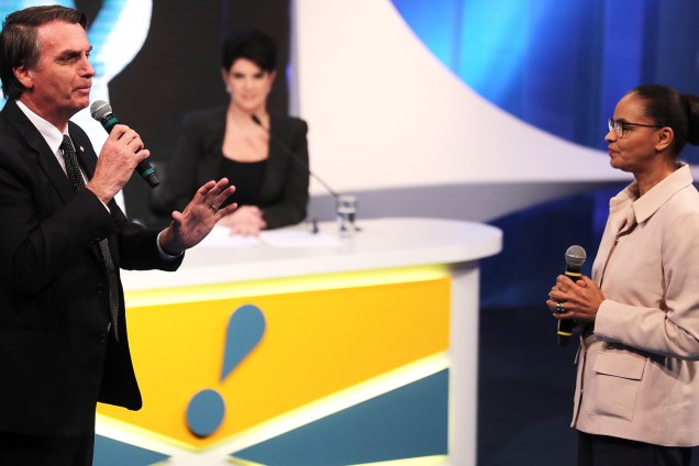 Jair Bolsonaro (PSL) e Marina Silva (REDE), durante debate presidencial realizado pela RedeTV!, em Osasco (SP) - 17/08/2018