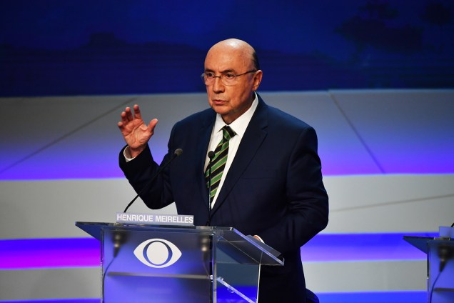 O candidato à Presidência da República, Henrique Meirelles (MDB),  durante o debate presidencial na TV Bandeirantes, zona sul de São Paulo (SP) - 09/08/2018