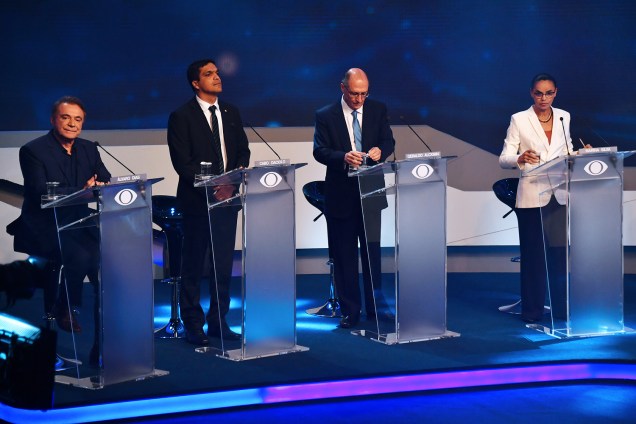 Os candidatos Álvaro Dias (Podemos), Cabo Daciolo (Patriota), Geraldo Alckmin (PSDB) e Marina Silva (REDE) , participam de debate presidencial na TV Bandeirantes - 09/08/2018