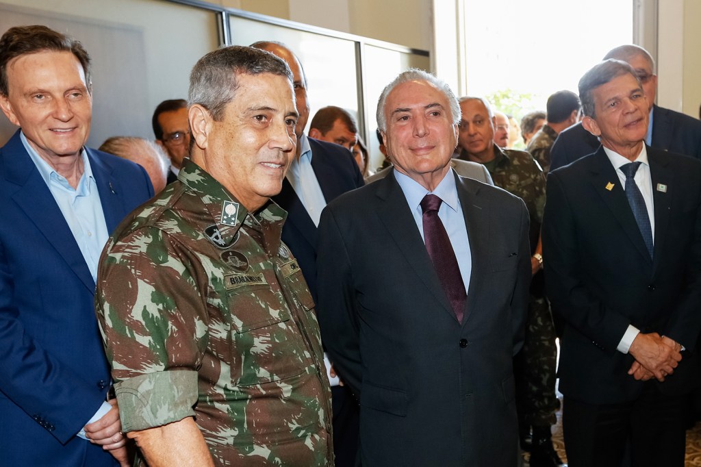 O então presidente Michel Temer visita central administrativa da intervenção federal no Rio de Janeiro, em agosto de 2018