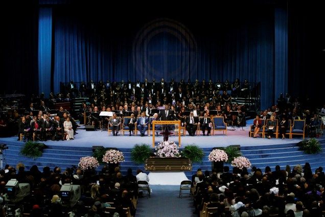 Reverendo E.L. Branch fala durante o funeral de Aretha Franklin no Greater Grace Temple em Detroit, Michigan - 31/08/2018
