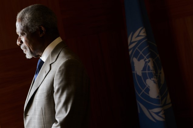 O ex-secretário Geral da ONU Kofi Annan no escritório das Nações Unidas em Genebra em 2012