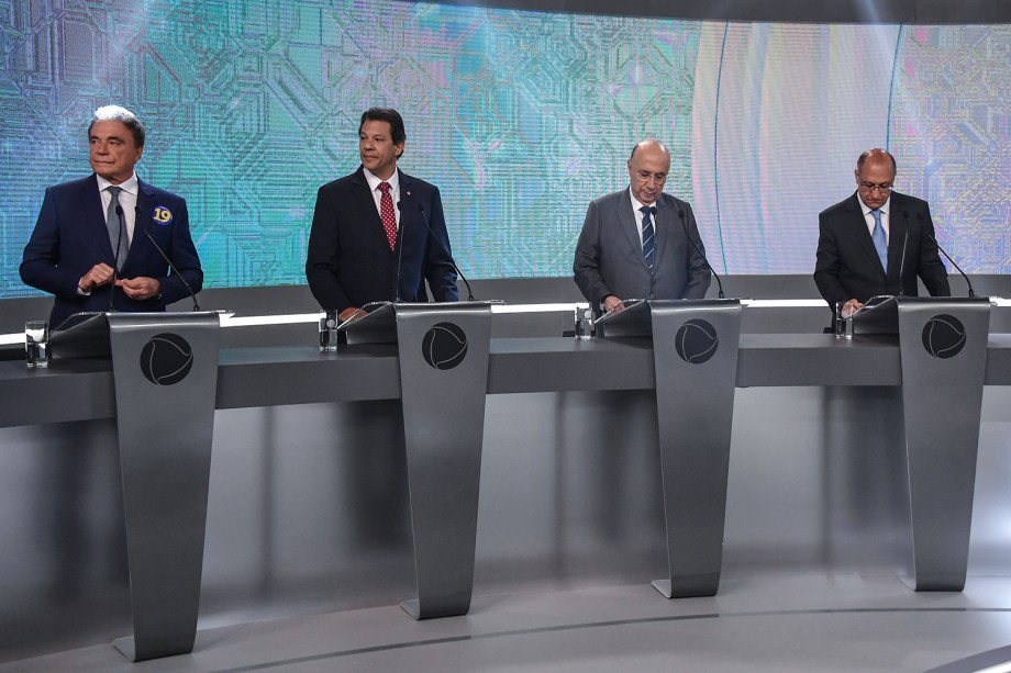 Alvaro Dias (Podemos), Fernando Haddad (PT), Henrique Meirelles (MDB) e Geraldo Alckmin (PSDB), participam de debate presidencial na TV Record, em São Paulo (SP) - 30/09/2018
