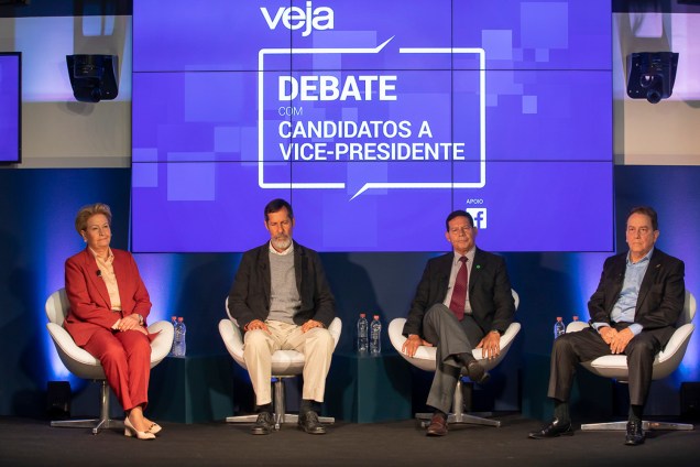Ana Amélia (PP), Eduardo Jorge (PV), General Mourão (PRTB) e Paulo Rabello de Castro (PSC) participam do debate de candidatos a vice-presidência da República na sede do Facebook, em São Paulo - 04/09/2018