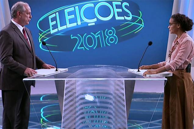 Ciro Gomes (PDT) e Marina Silva (Rede), durante debate entre presidenciáveis na TV Globo - 04/10/2018
