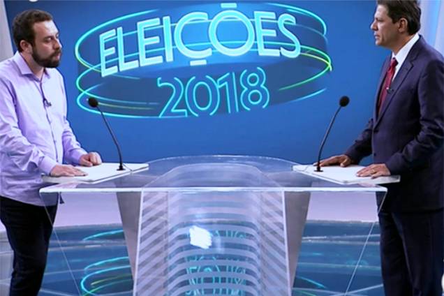 Guilherme Boulos (PSOL) e Fernando Haddad (PT), durante debate entre presidenciáveis realizado pela TV Globo - 04/10/2018