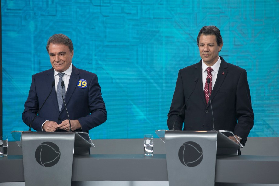Alvaro Dias (Podemos) e Fernando Haddad (PT), durante debate entre presidenciáveis realizado pela TV Record, em São Paulo (SP) - 30/09/2018