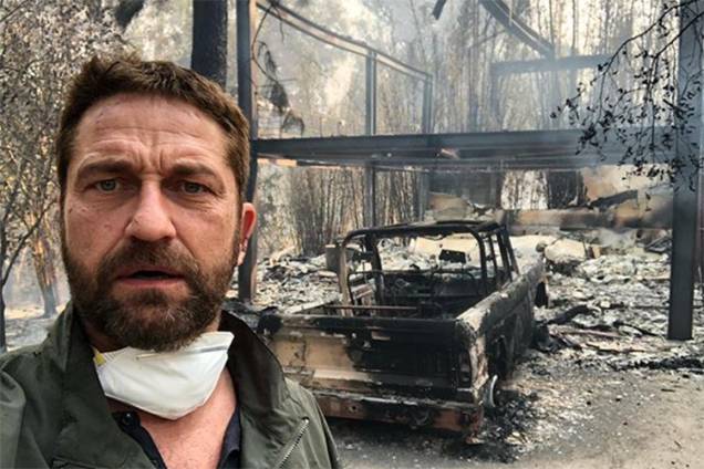 O ator Gerard Butler publica em seu Instagram fotos da destruição de sua casa após ser atingida pelo incêndio em Malibu, na Califórnia